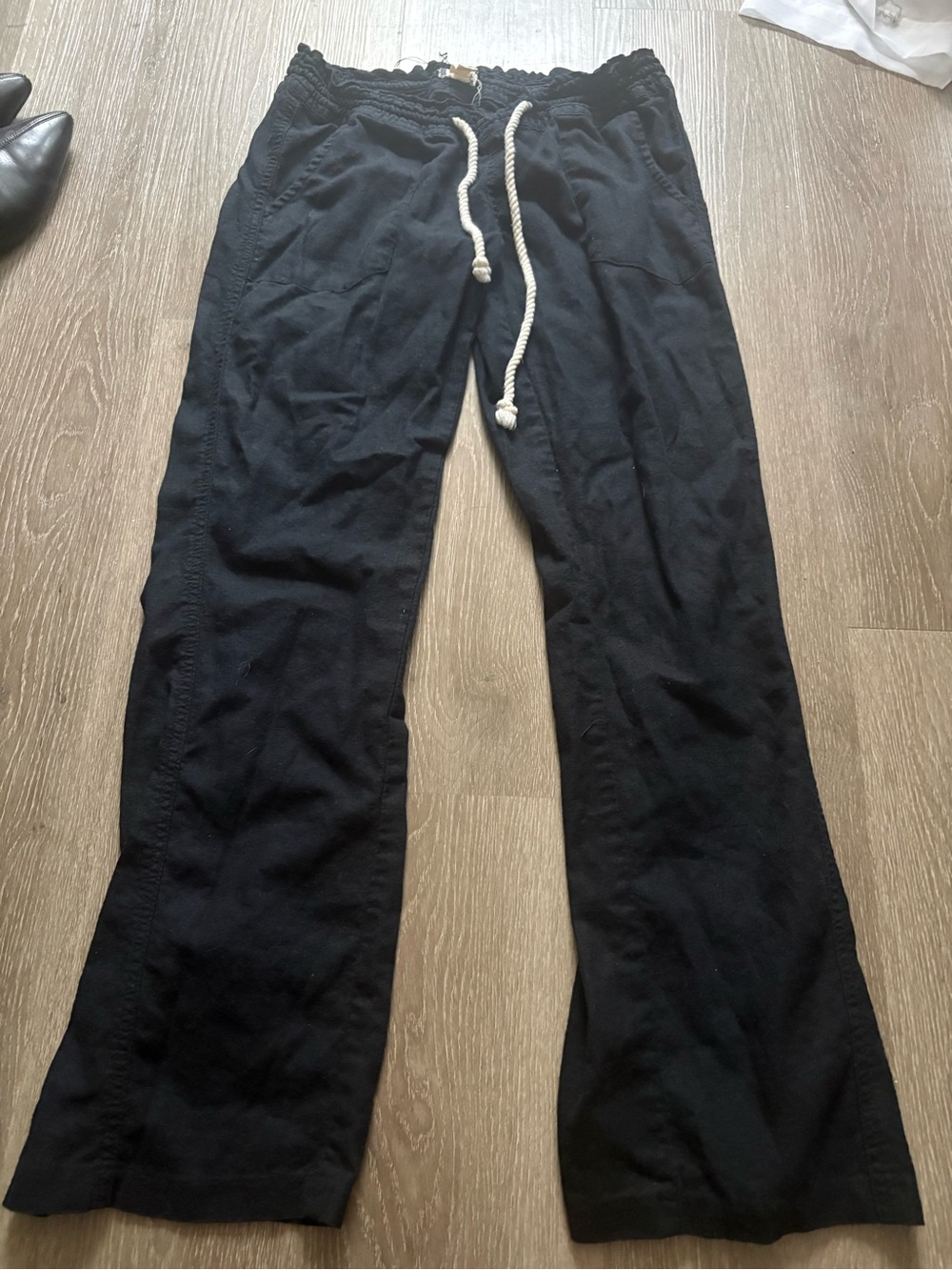 Roxy Black Smocked Waist Linen Pants